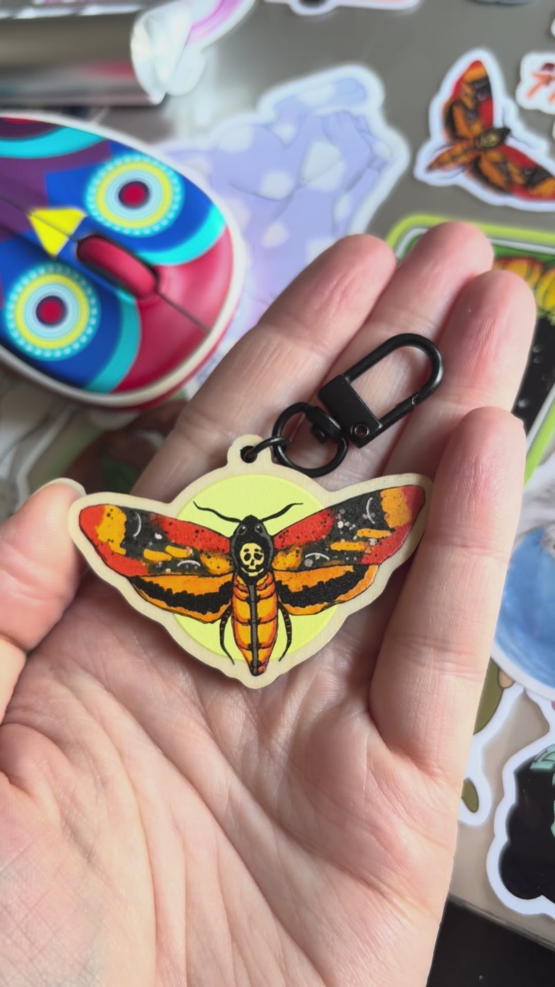 2.5" Wooden Keychain - Death Head Moth